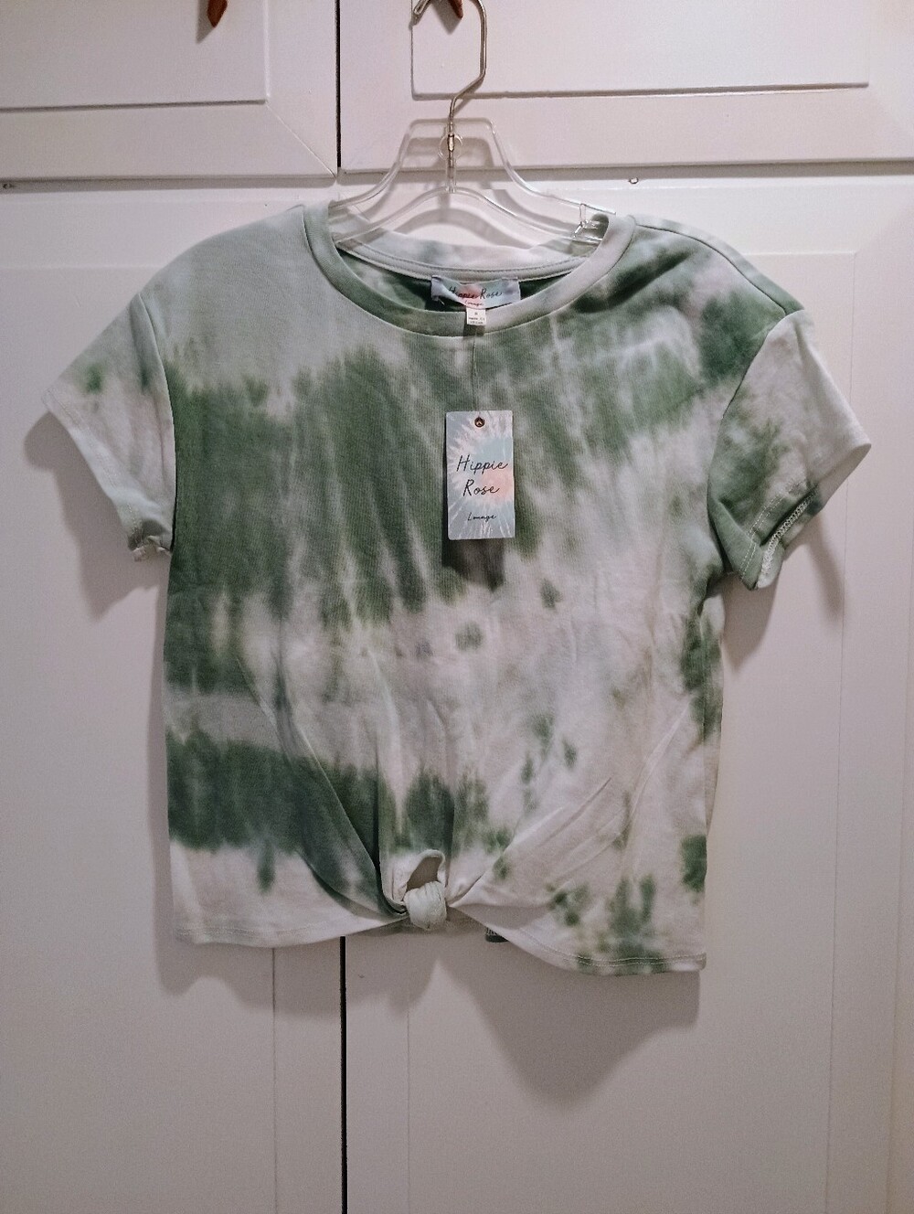 Hippie Rose Green and White Tie-Dye Knot Front Tee